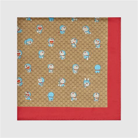 gucci doraemon silk scarf|GUCCI X DORAEMON Modal Silk Mini Vintage Monogram Shawl .